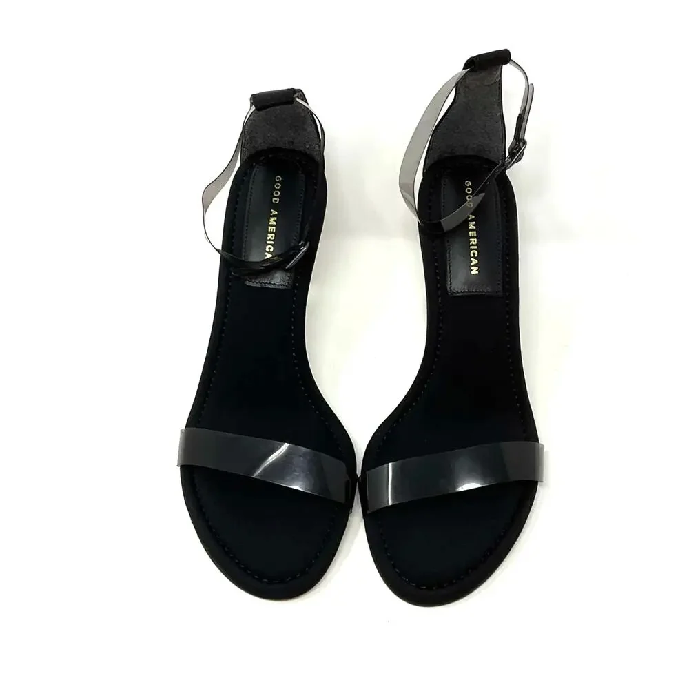 Good‎ American Clear Wedge Slingback Sandals Size 12 Neoprene Black GA283P